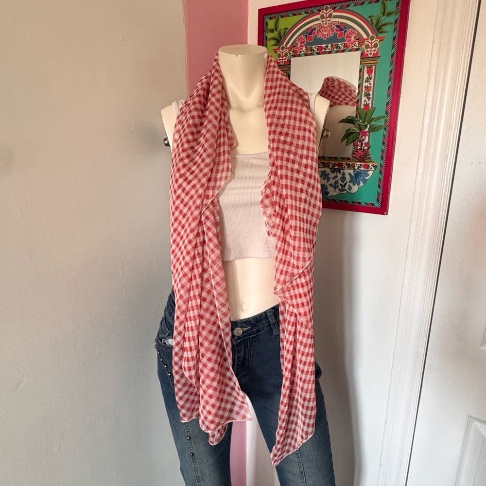 Red and White Checkered Women's Scarf